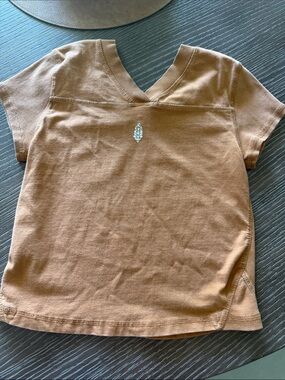Free People Short Sleeve V-Neck Tee in Tan